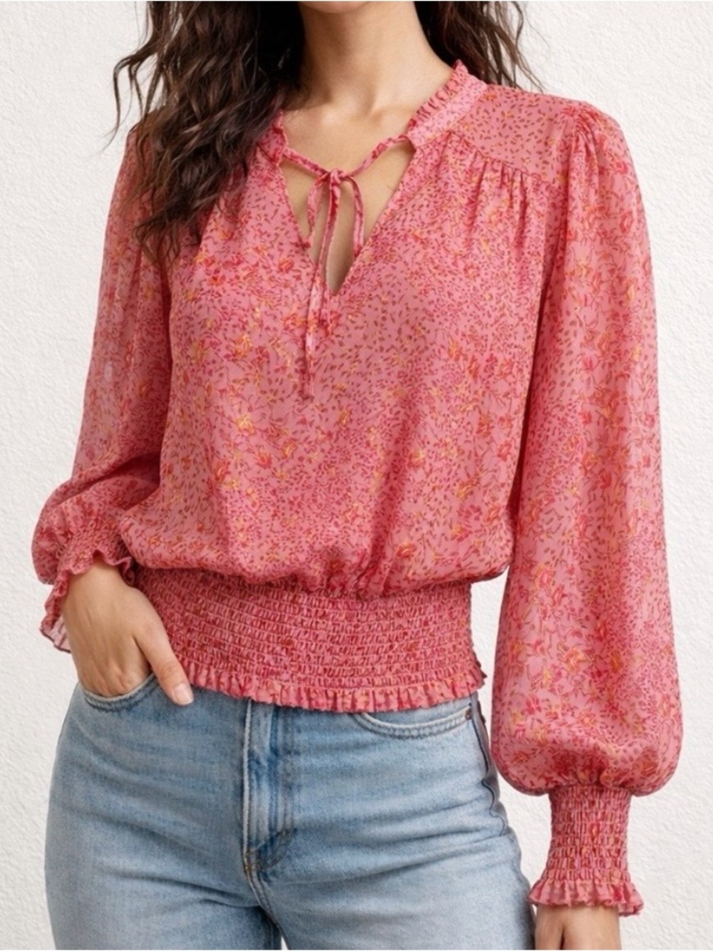 Joie Long Sleeve Sheer Pink Blouse